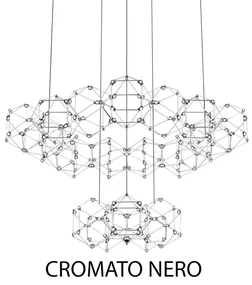 Lampadario A Sospensione Moderno Lucciola Metallo Cromato Nero Led 20 Esagoni