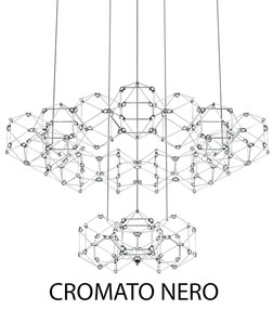 Lampadario A Sospensione Moderno Lucciola Metallo Cromato Nero Led 20 Esagoni