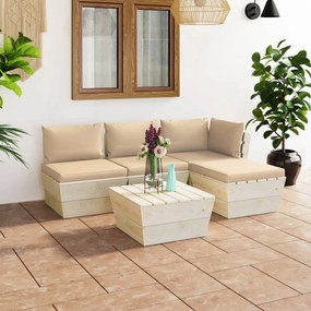 Set divani da giardino su pallet 5 pz con cuscini legno abete