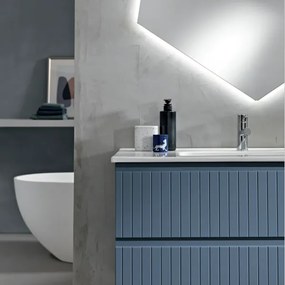 Mobile da bagno sospeso moderno con base 100 ARTICO con 2 cassetti e lavabo BLU