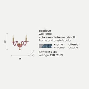 Applique PAGANINI a 2 LUCI in vetro lavorato a mano OTTANIO