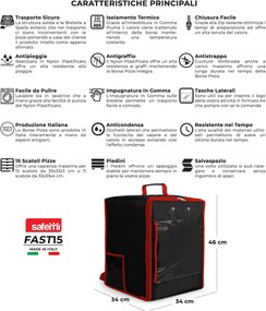 Zaino Borsa Termica Porta Pizze da Asporto 15 Cartoni Safemi Fast 15 Nero...