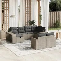 Set Divano Giardino 10 pz con Cuscini Grigio Chiaro Polyrattan 3266242