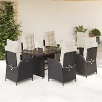 Set da Pranzo da Giardino 7 pz Nero con Cuscini in Polyrattan 3213350