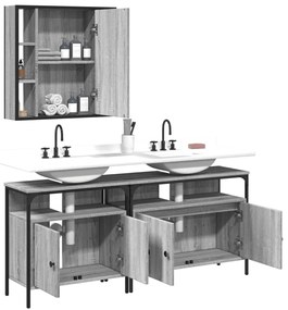 Set mobili da bagno 3 pz grigio sonoma in legno multistrato