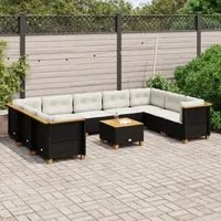 Set Divani da Giardino 10pz con Cuscini in Polyrattan Nero 3261983