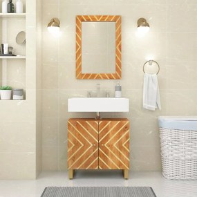 Specchio Da Bagno Marrone 50x70x3 Cm İn Legno Di Mango E Vetro /