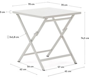 Kave Home - Tavolo da esterno pieghevole Torreta in alluminio con finitura bianca 70 x 70 cm