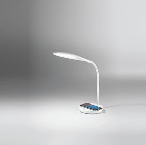 Lampada da tavolo orientabile in plastica e metallo colore bianco.