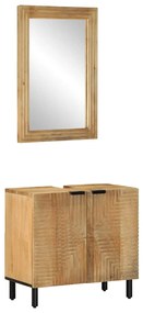 Set Mobili Da Bagno 2pz Marrone İn Legno Massello Di Mango /