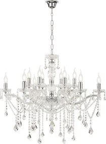 Lampadario a sospensione DAMASCO con decorazioni in cristallo D90 cm Cromo 12 Luci