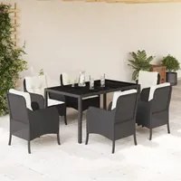 Set da Pranzo da Giardino 7 pz Nero con Cuscini in Polyrattan 3211845