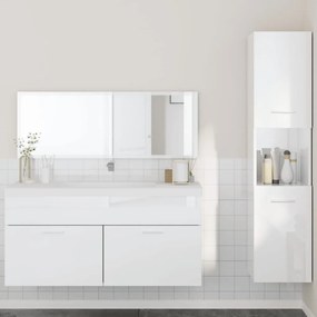 Set Mobili Da Bagno 3 Pz Bianco Lucido İn Legno Multistrato /