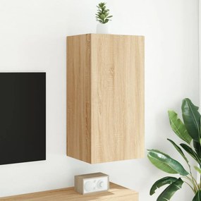 Mobile tv a parete con luci led rovere sonoma 40,5x35x80 cm