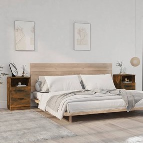Comodini 2 Pz Rovere Fumo İn Legno Multistrato /