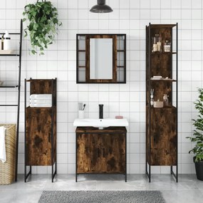Set mobili da bagno 4 pz rovere fumo in legno multistrato