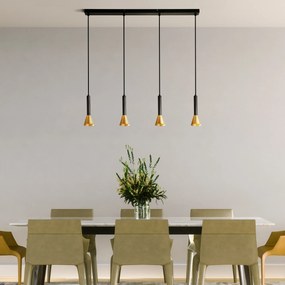 Lampadario Moderno Signal Acciaio Nero Oro 4 Luci Gu10