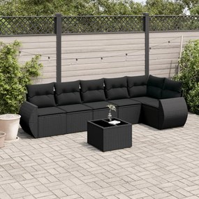 Set divani da giardino con cuscini 7pz nero polyrattan