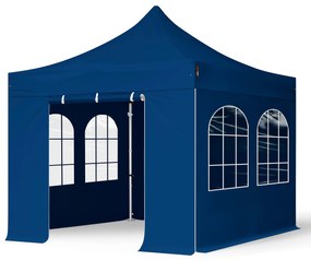 TOOLPORT 3x3m gazebo pieghevole PES con laterali (finestre), PROFESSIONAL alluminio, blu scuro - (600154)