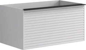 Mobile da bagno sospeso sotto lavabo Pixel stripes 2 cassetti L 80 x H 40 x P 45.5 cm bianco laccato opaco, con maniglia alluminio nero opaco