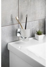 Aqualine - Portaspazzolino a parete RUMBA bianco latte vetro/cromo lucido
