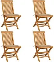 Sedie da Giardino con Cuscini Beige 4 pz Massello di Teak 3062571