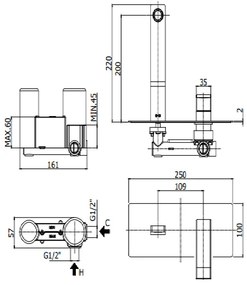 Paffoni Level Les105cr Miscelatore lavabo Incasso 2 Fori Con Piastra Rettangolare Cromo