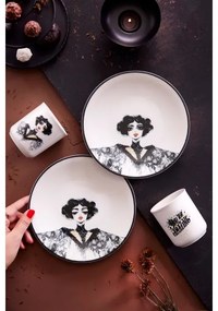 Set da tavola 4 pezzi in porcellana, nero/bianco