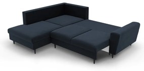 Divano angolare blu scuro allungabile e con contenitore (con penisola a sinistra/a L) con rivestimento in velluto Kyoto – Cosmopolitan Design