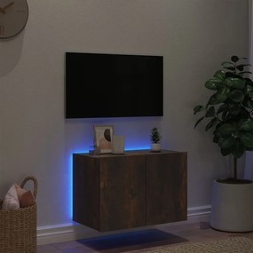 Mobile tv a parete con luci led rovere fumo 60x35x41 cm