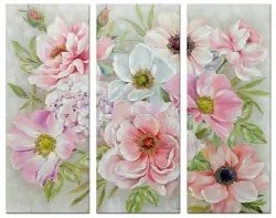 Quadro DKD Home Decor Fiori 60 x 3 x 150 cm Shabby Chic (3 Pezzi)