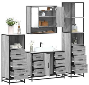 Set Mobili Da Bagno 4 Pz Grigio Sonoma İn Legno Multistrato /