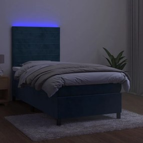 Letto a molle con materasso e led blu scuro 100x200 cm