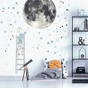 Adesivo murale - Luna e ragazzo su una scala con stelle, grande adesivo | Inspio