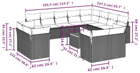 Set Divani da Giardino 13pz con Cuscini Nero in Polyrattan