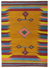 Kilim Tappeto 200x140 Giallo (Iran) Tessuto A Mano
