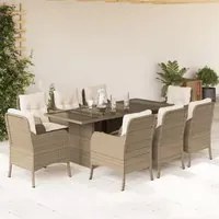 Set da Pranzo da Giardino 9 pz con Cuscini Beige in Polyrattan 3211887