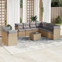 Set Divano da Giardino 10 pz con Cuscini Beige in Polyrattan 3217849