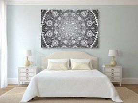 Stampa su tela – Mandala ornamentale con pizzo in bianco e nero