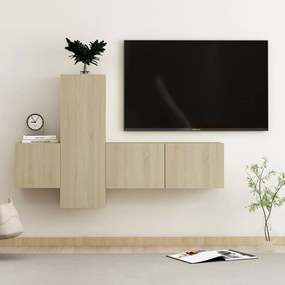 Set Di Mobili Porta Tv 3 Pz Rovere Sonoma İn Legno Multistrato /