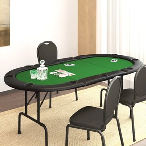 Tavolo Da Poker Pieghevole 10 Giocatori Verde 207x106x76 Cm /