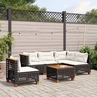 Set Divano da Giardino 6 pz con Cuscini Nero in Polyrattan 3261842