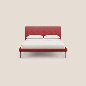 Midori letto imbottito trapuntato in ecopelle con piedini alti T04 rosso