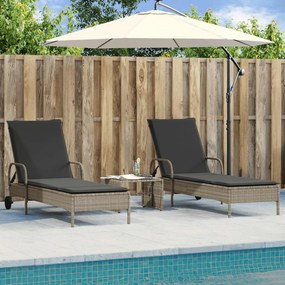 Lettino Prendisole 2 Pz Con Cuscini Grigio Chiaro İn Polyrattan /