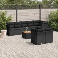 Set Divani da Giardino 9 pz con Cuscini Nero in Polyrattan 3223731