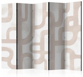 Paravento Percorso dell'astrazione II (5 pezzi) - forme beige su sfondo chiaro