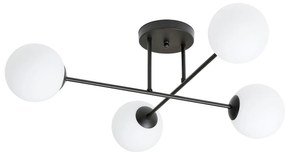 Plafoniera Moderna Morrigan 4 Luci In Acciao Nero E Sfere In Vetro Bianco