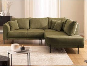 Divano angolare verde (con penisola a destra/a L) con rivestimento in ciniglia Mauris – Ropez