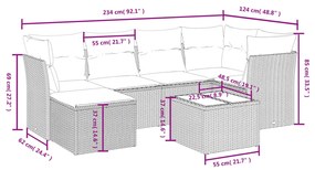 Set divano da giardino 7 pz con cuscini beige misto polyrattan