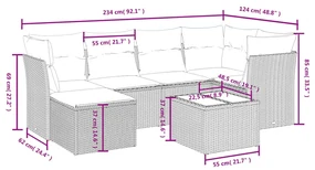 Set divano da giardino 7 pz con cuscini beige misto polyrattan